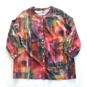 Noracora Women's Colorful Multicolor Blouse Top Shirt 3/4 Sleeve XXL NEW